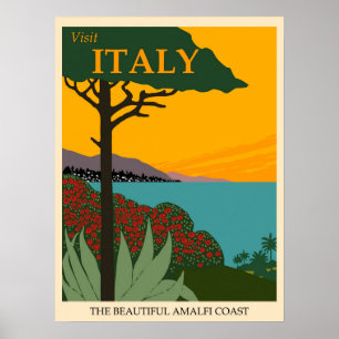 Poster Italie Vintage voyage de la côte amalfitaine