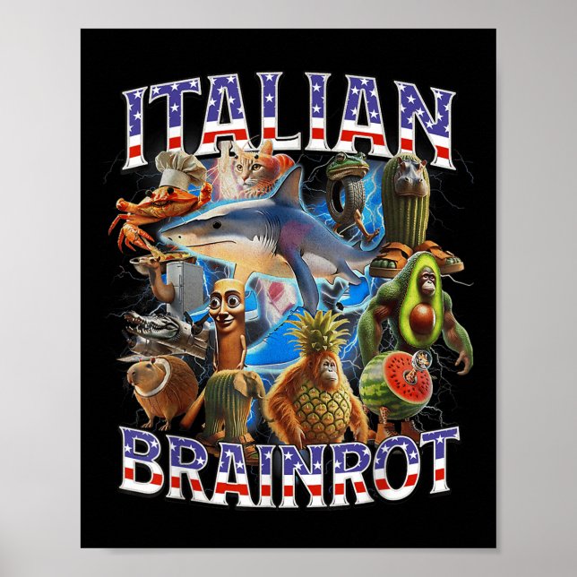 Poster Italien Brainrot Big Meme 4 juillet Drapeau Pied _ (Devant)
