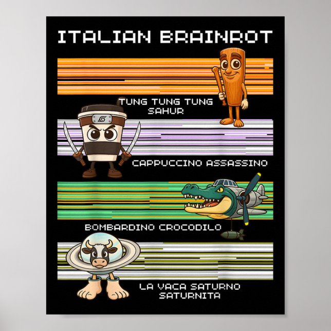 Poster Italien Brainrot mème drôle Compilation caractère (Devant)