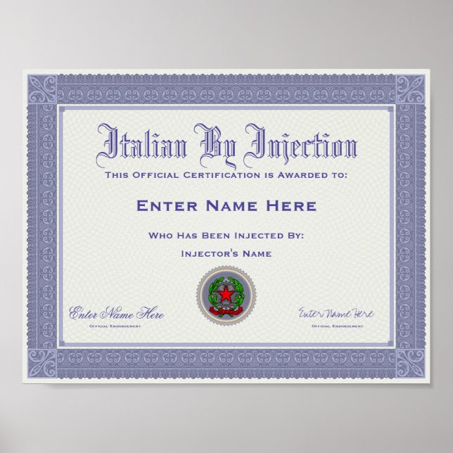 Poster Italien par certification par injection amusant (Devant)