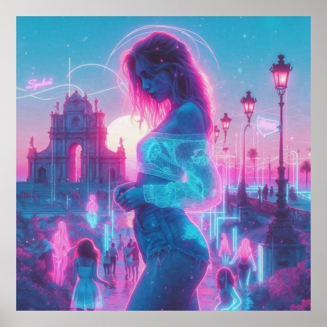 Poster Italy Ethereal Dreamy Vaporwave Retrowave 35"x35" (Devant)