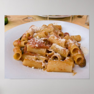 Poster Italy, Positano. Display plate of rigatoni.