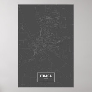 Poster Ithaca, New York (blanc sur noir)
