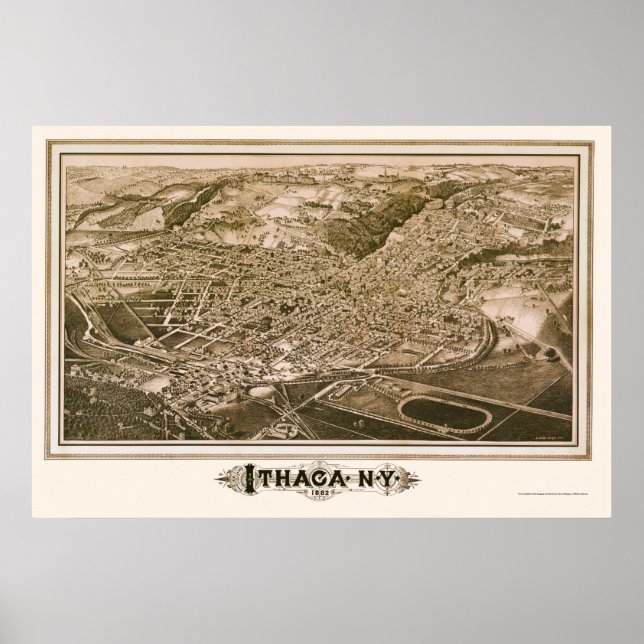 Poster Ithaca, NY Carte panoramique - 1882 (Devant)