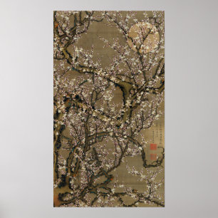 Poster Ito Jakuchu fleurs de prunes blanches et lune