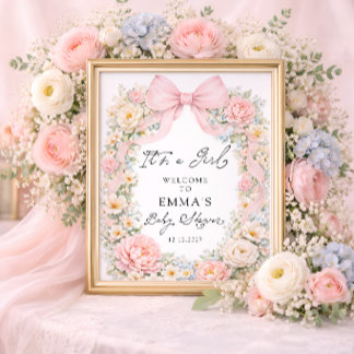 Poster It's a Girl Pink Bow Garden Baby Shower Welcome