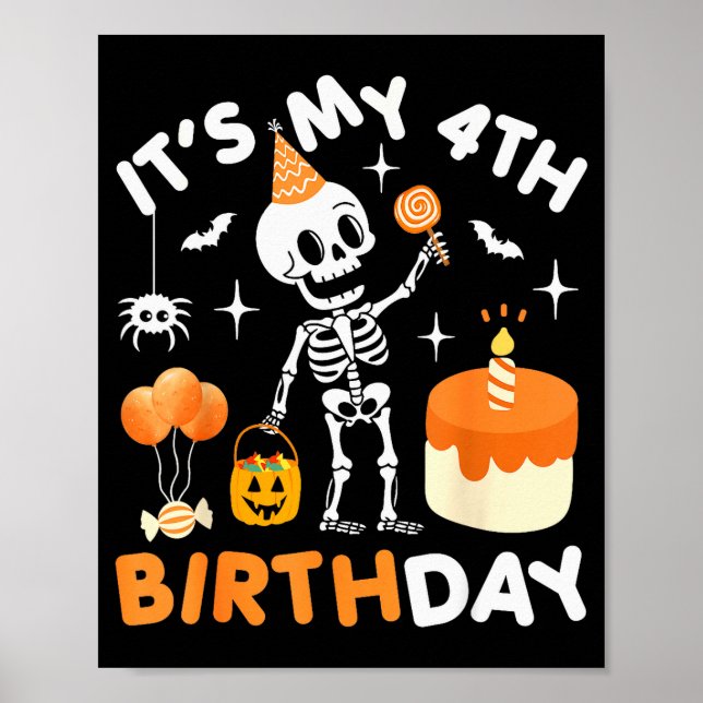 Poster It's My 4th Birthday-funny Halloween Skeleton 4th  (Devant)