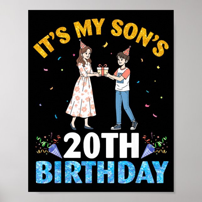 Poster It's My Son's 20th Birthday Happy 20 Years Old Boy (Devant)
