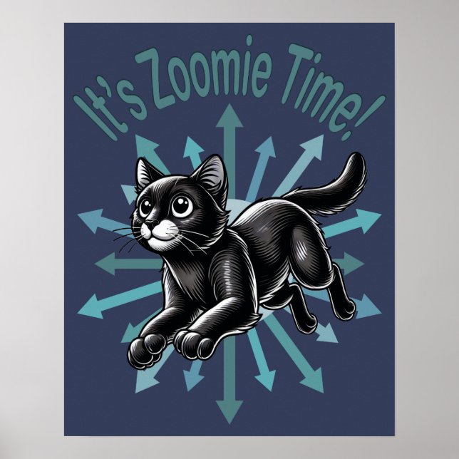 Poster It's Zoomie Time Black Cat (Devant)