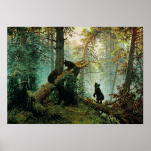 Poster Ivan Shishkin - Le matin dans une forêt de pins
