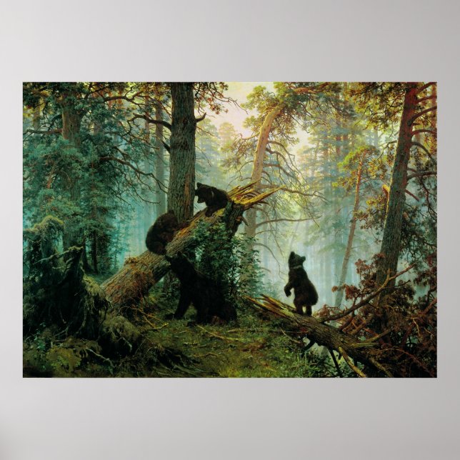 Poster Ivan Shishkin - Le matin dans une forêt de pins (Devant)