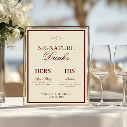 Poster Ivory & Burgundy Old Money Signature Drinks Sign