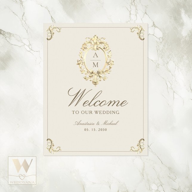 Poster Ivory Gold Baroque Wedding Welcome (Créateur téléchargé)
