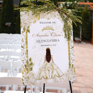 Poster Ivory White Princess Floral Quinceanera Anniversai