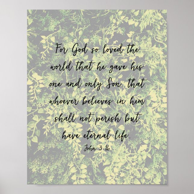 Poster Ivy Feuille Motif de verdure Jean 3:16 Bible Art (Devant)