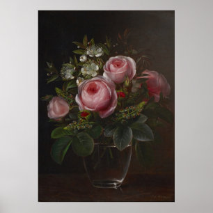 Poster J.L. Jensen - Roses et arbres Anemones dans un ...