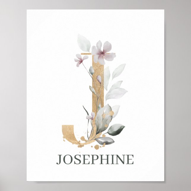 Poster J Monogram Floral Personnalisé (Devant)