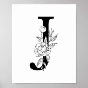 Poster J monogramme botanique. Lettre initiale avec pivoi