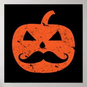 Poster Jack-o'-lantern Mustache Citrouille Funny Hallowee
