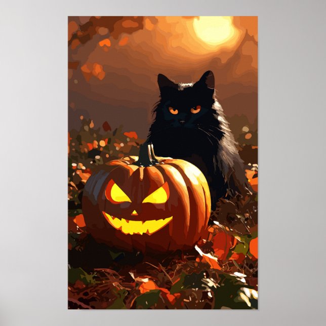 Poster Jack-o’lanterne et chat noir (Devant)