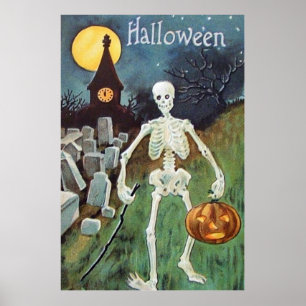 Poster Jack O'Lantern Citrouille Skeleton Cimetière