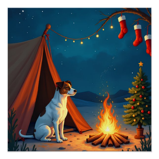 Poster Jack Russell Christmas Camping Night Painting (Devant)
