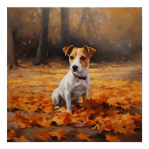 Poster Jack Russell dans les feuilles d'automne tombent i