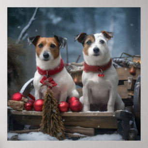 Poster Jack Russell Snowy Sleigh Décor de Noël