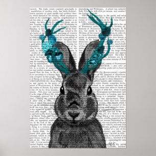 Poster Jackalope avec Antlers Turquoise