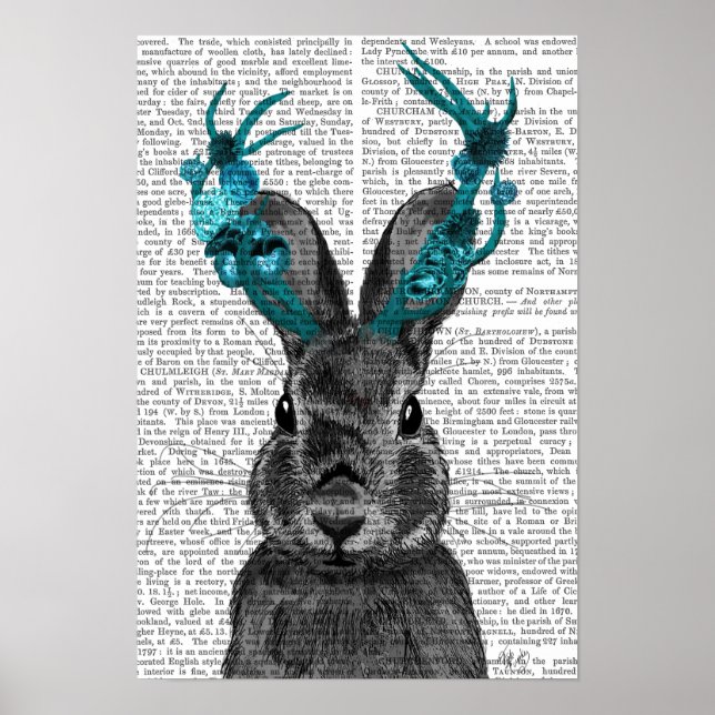 Poster Jackalope avec Antlers Turquoise (Devant)