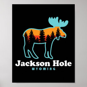 Poster Jackson Hole Wyoming Moose Mountains Grand Tetons
