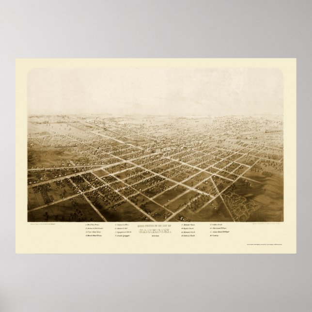 Poster Jackson, MI Carte panoramique - 1868 (Devant)