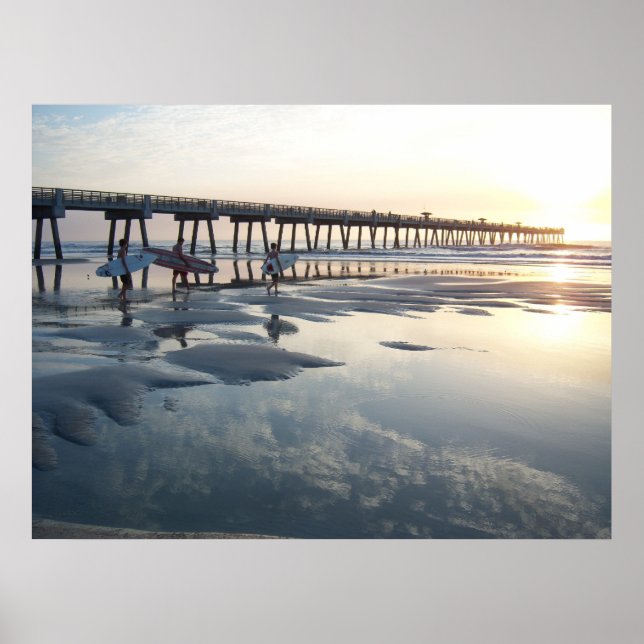 Poster Jacksonville Beach, Floride - Surfer Sunrise (Devant)
