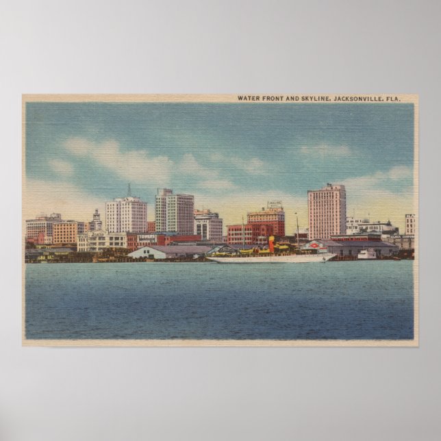 Poster Jacksonville, FL - Vue de l'eau avant et Skyline (Devant)