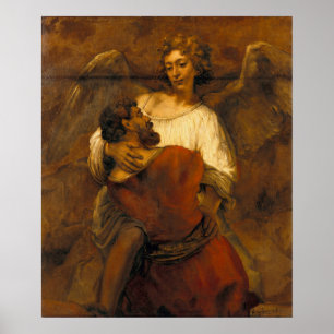 Poster Jacob Wrestling with the Angel - Rembrandt - c1659