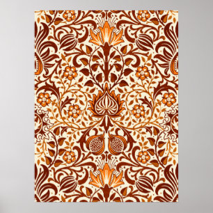 Poster Jacobean Floral Damask, Beige and Chocolate Brown