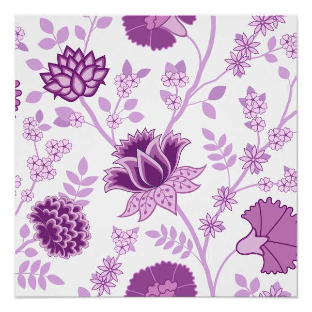 Poster Jacobean Floral Lg Motif rose sur blanc (Devant)