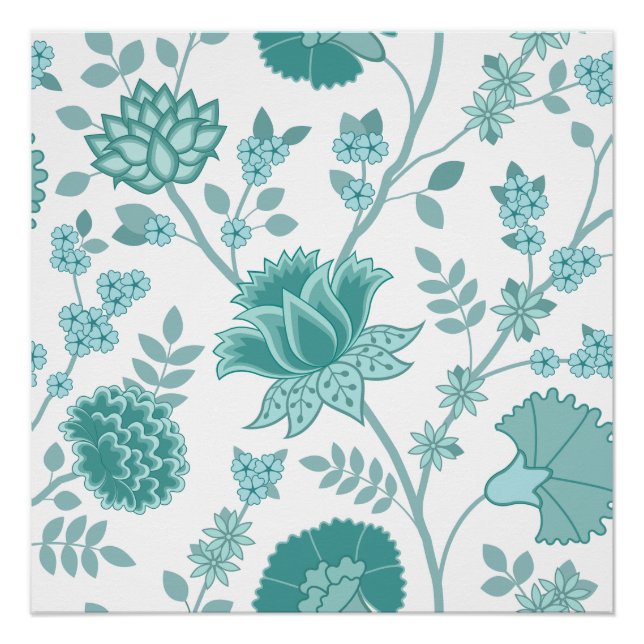 Poster Jacobean Floral Lg Motif Teintures sur blanc (Devant)
