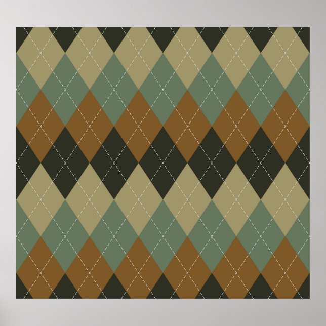 Poster Jacquard Automne : Brown-vert Rhombus Chic (Devant)