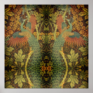 Poster Jacquard victorien à feuilles de paon et de chêne