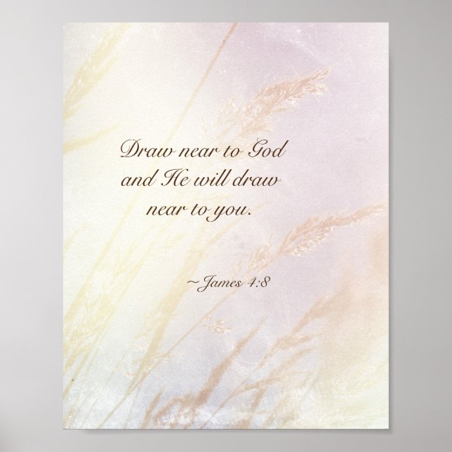 Poster Jacques 4:8 Dessin Près de Dieu Bible Verse (Devant)