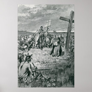 Poster Jacques Cartier Mise en place d'une croix en Gaspe