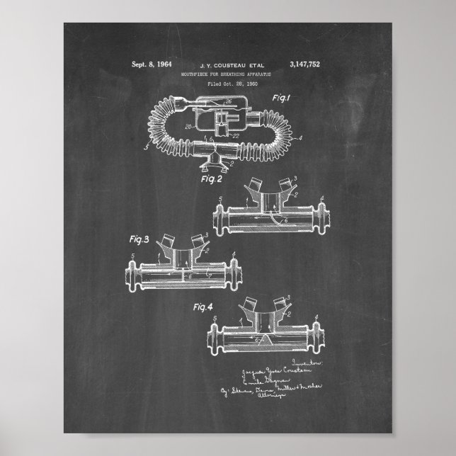 Poster Jacques Cousteau Mouthpiece Pour Respirer Apparatu (Devant)