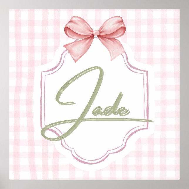 Poster Jade Baby Girl Nursery Bow&En vichy personnalisé (Devant)