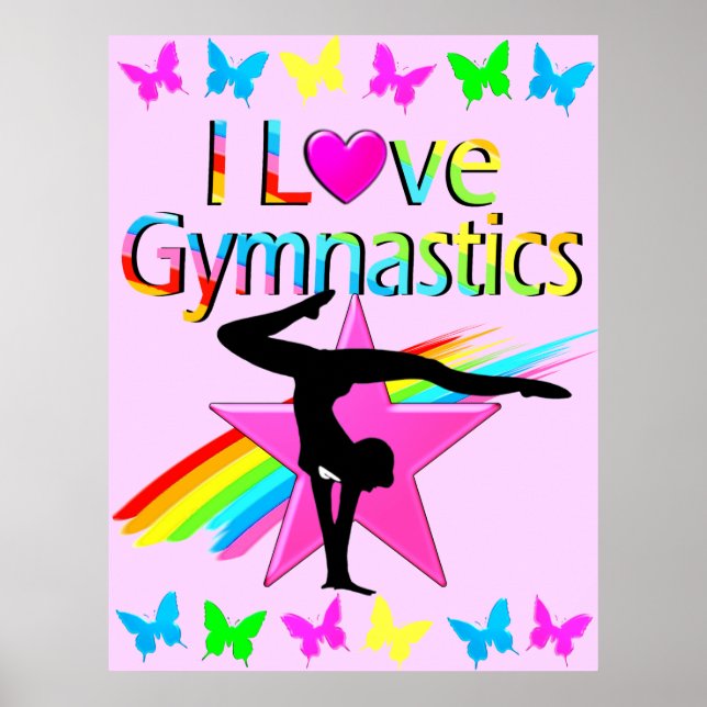 POSTER J'ADORE GYMNASTICS RAINBOW GYMNAST DESIGN FILLE (Devant)