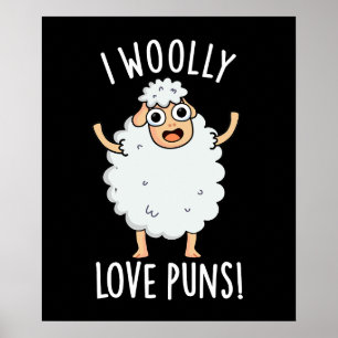 Poster J'adore les jeux de mots moutons drôles Pun fond s