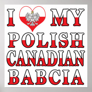 Poster J'adore mon drapeau canadien polonais Babcia