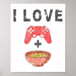 Poster J'adore Ramen Et Jeux Drôle Rétro Nouilles Joueur