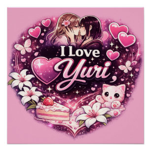 Poster J'adore Yuri Esthétique Anime Filles Amour Kawai