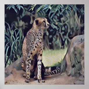 Poster Jaguar Dans La Peinture À L'Huile Forestière, Post